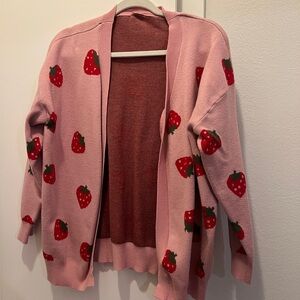 Pink Cardigan with Strawberry Pattern